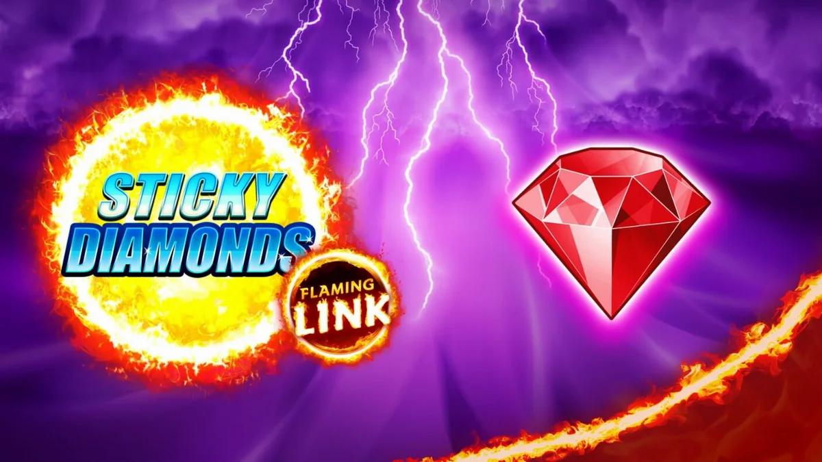 Tampilan antarmuka slot Sticky Diamonds Flaming Link dengan simbol buah dan permata